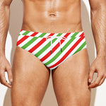 Christmas Candy Cane Striped Print Men's Swim Briefs