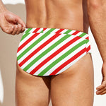 Christmas Candy Cane Striped Print Men's Swim Briefs