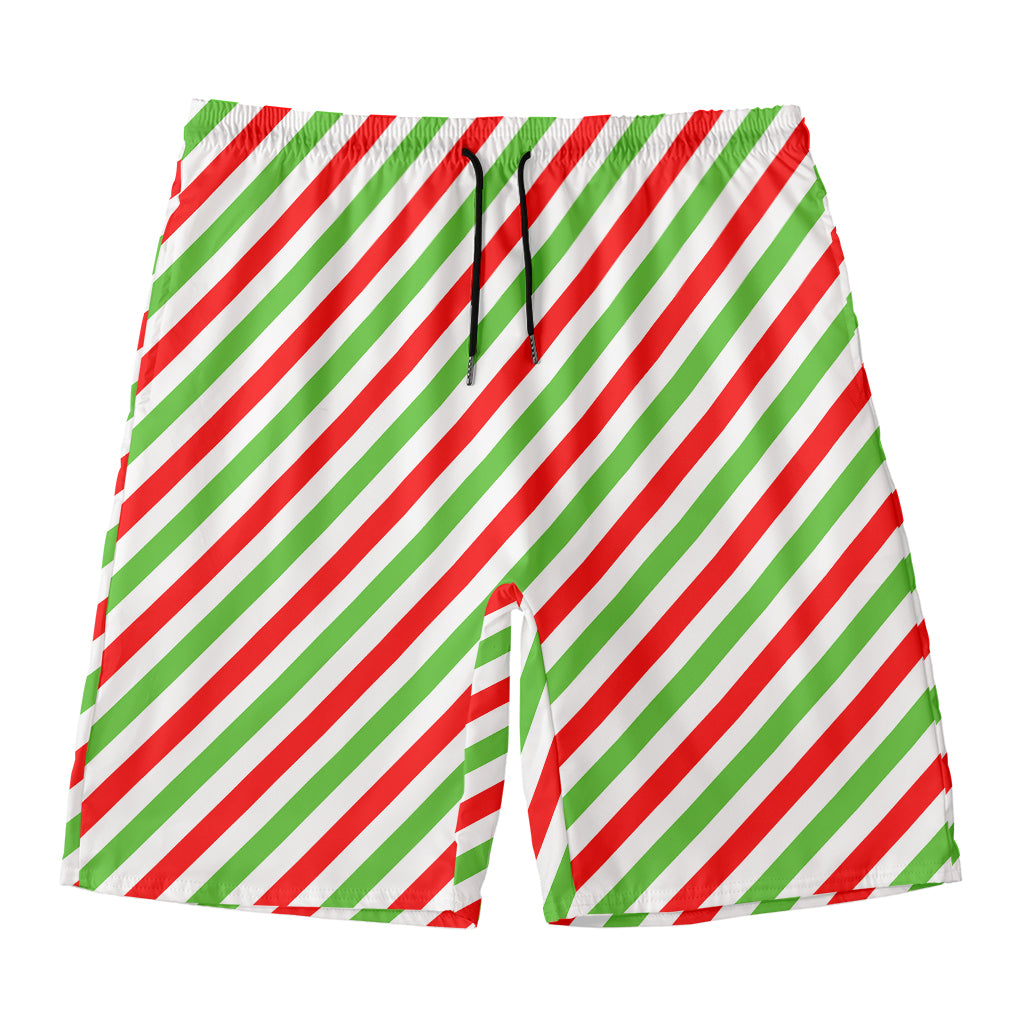 Christmas Candy Cane Striped Print Men's Swim Trunks