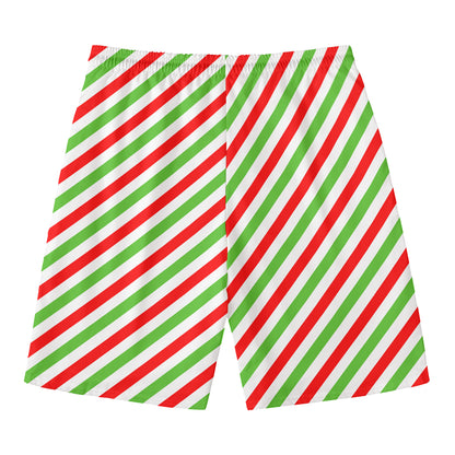 Christmas Candy Cane Striped Print Men's Swim Trunks