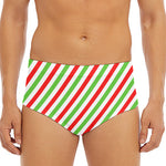 Christmas Candy Cane Striped Print Men's Triangle Swim Briefs