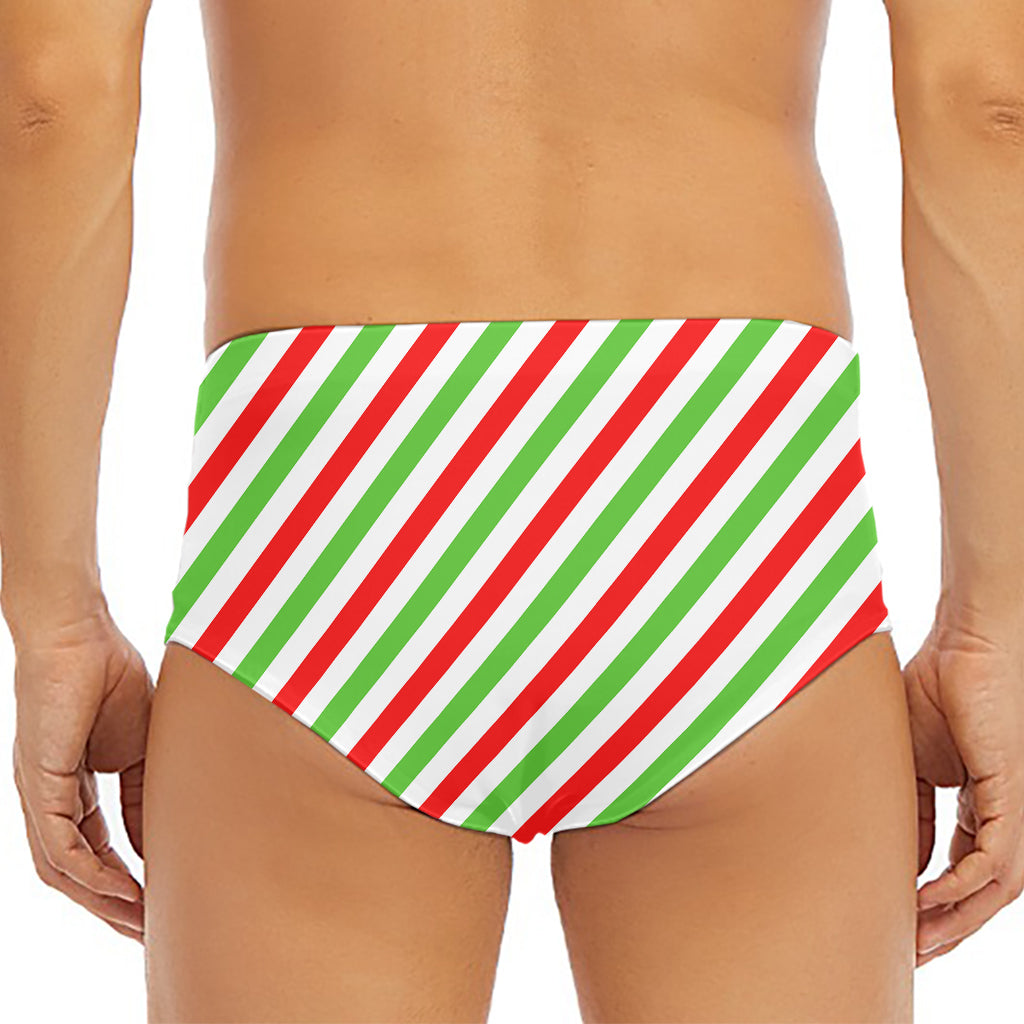 Christmas Candy Cane Striped Print Men's Triangle Swim Briefs