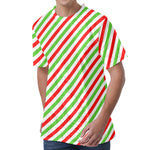 Christmas Candy Cane Striped Print Men's Velvet T-Shirt