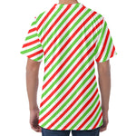 Christmas Candy Cane Striped Print Men's Velvet T-Shirt