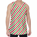 Christmas Candy Cane Striped Print Men's Velvet Tank Top