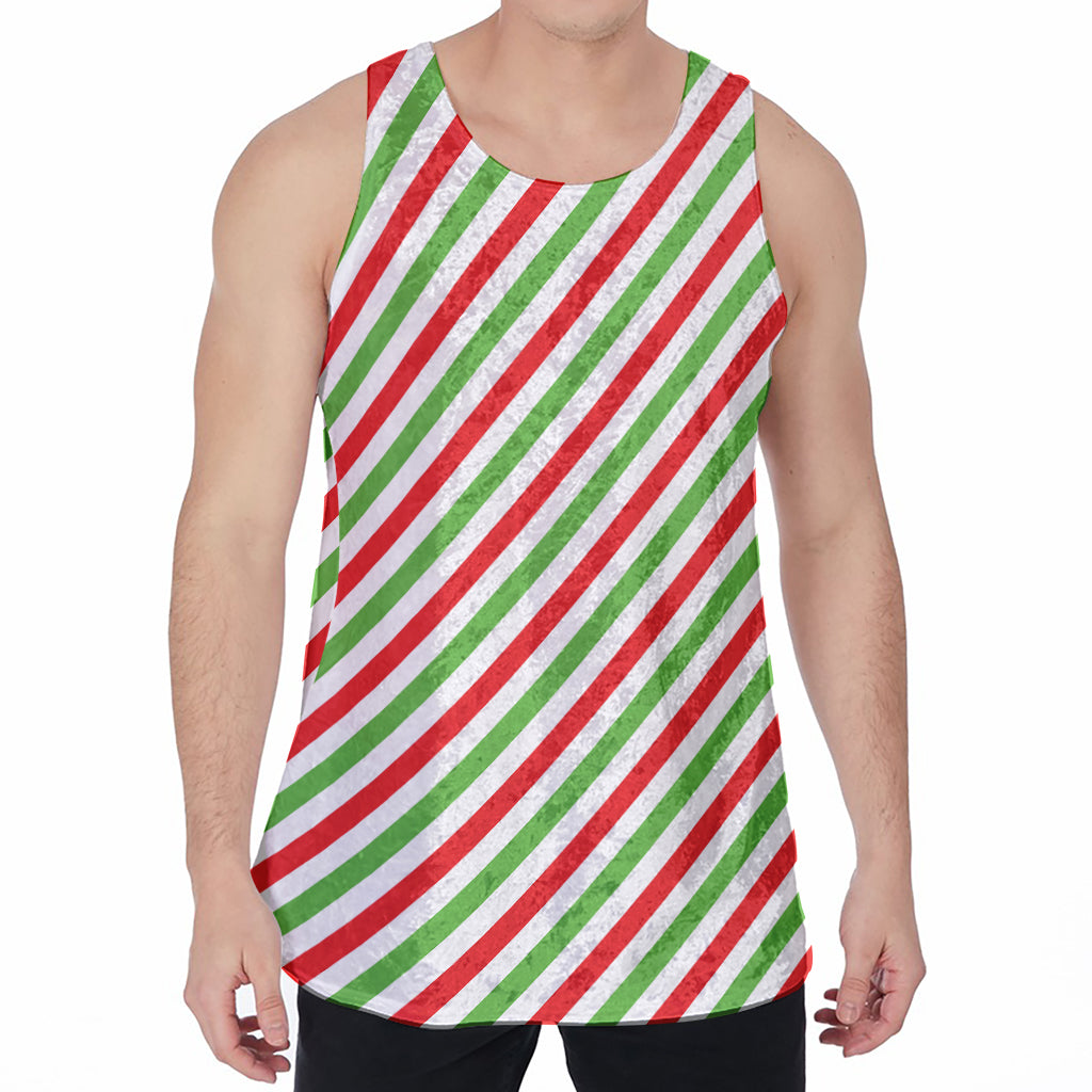 Christmas Candy Cane Striped Print Men's Velvet Tank Top