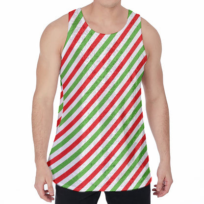 Christmas Candy Cane Striped Print Men's Velvet Tank Top