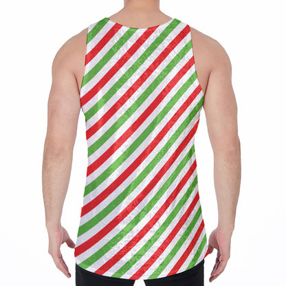 Christmas Candy Cane Striped Print Men's Velvet Tank Top