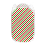 Christmas Candy Cane Striped Print Mesh Laundry Hamper