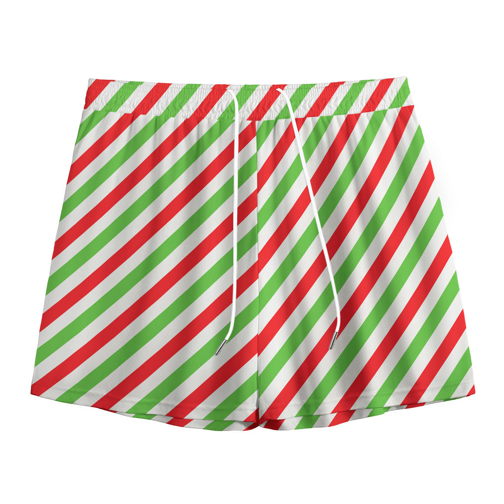 Christmas Candy Cane Striped Print Mesh Shorts