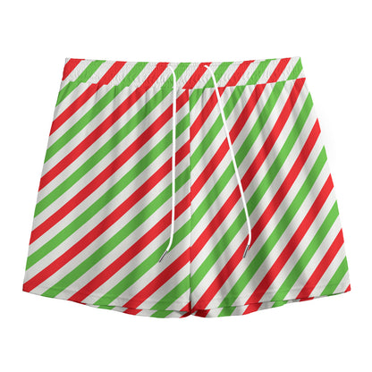 Christmas Candy Cane Striped Print Mesh Shorts