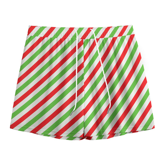 Christmas Candy Cane Striped Print Mesh Shorts