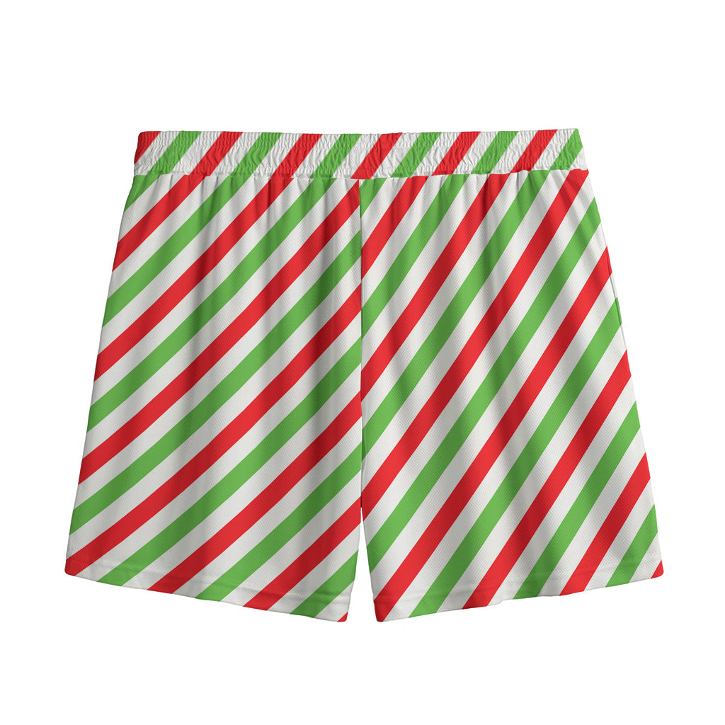 Christmas Candy Cane Striped Print Mesh Shorts