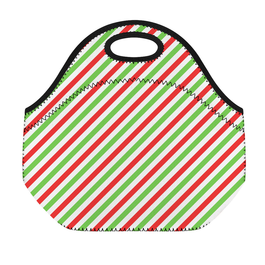 Christmas Candy Cane Striped Print Neoprene Lunch Bag
