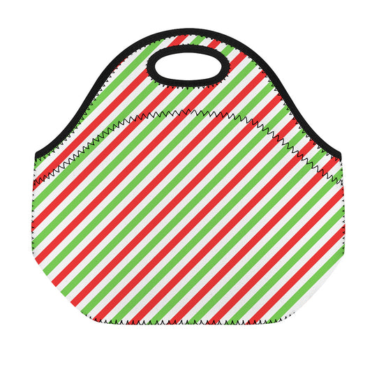Christmas Candy Cane Striped Print Neoprene Lunch Bag
