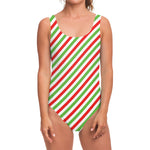 Christmas Candy Cane Striped Print One Piece Swimsuit