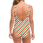 Christmas Candy Cane Striped Print One Piece Swimsuit