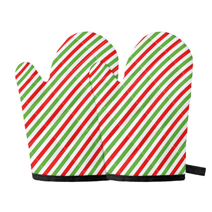 Christmas Candy Cane Striped Print Oven Mitts