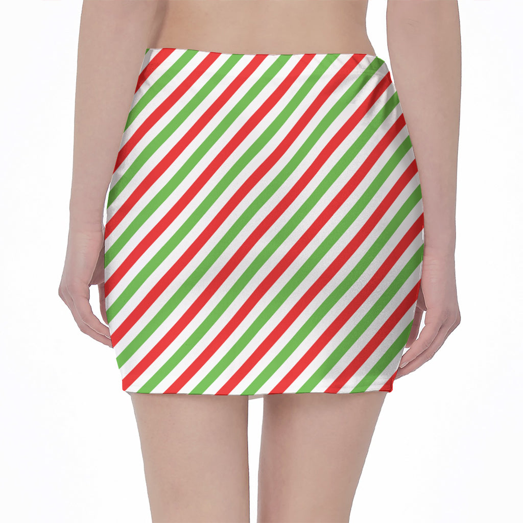 Christmas Candy Cane Striped Print Pencil Mini Skirt