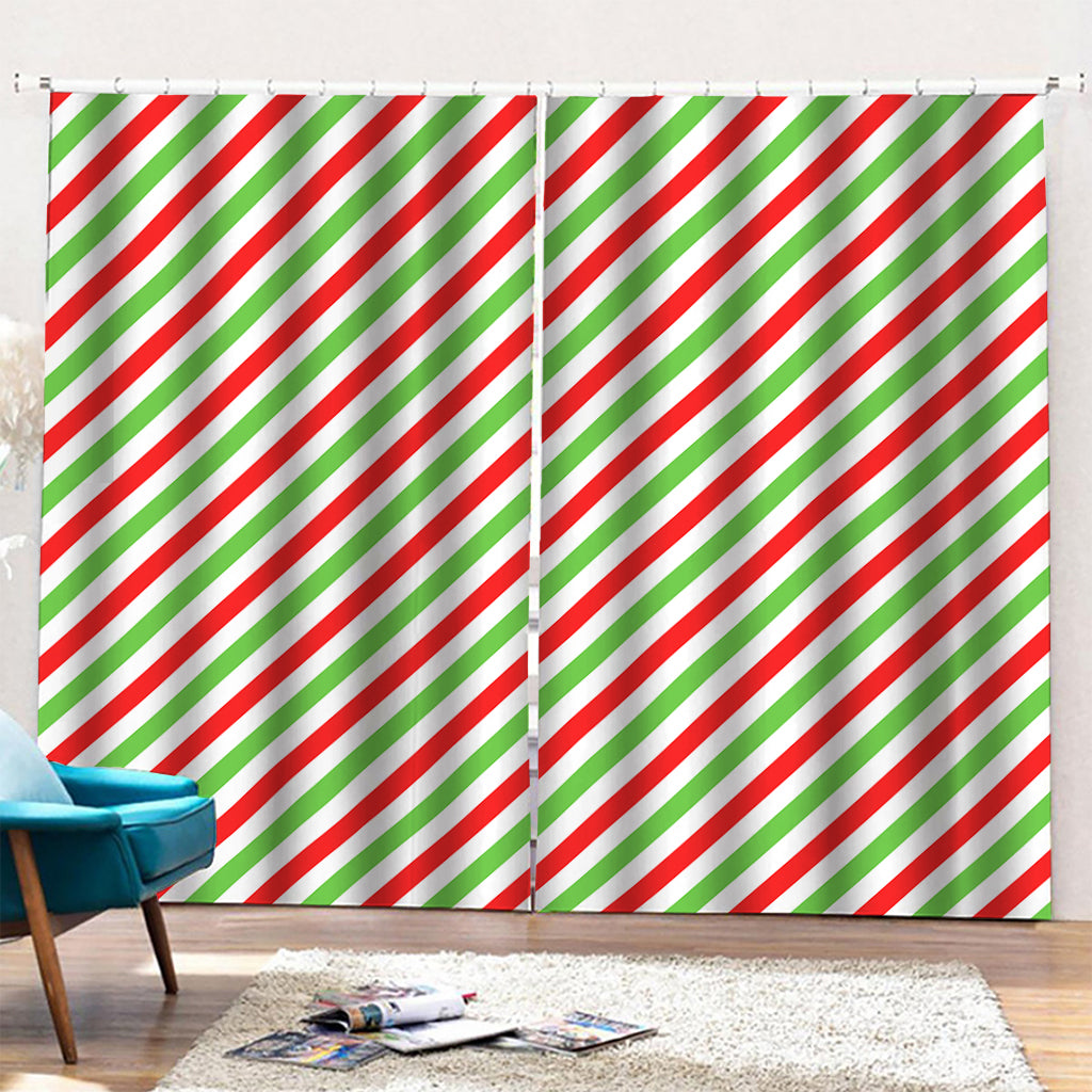 Christmas Candy Cane Striped Print Pencil Pleat Curtains