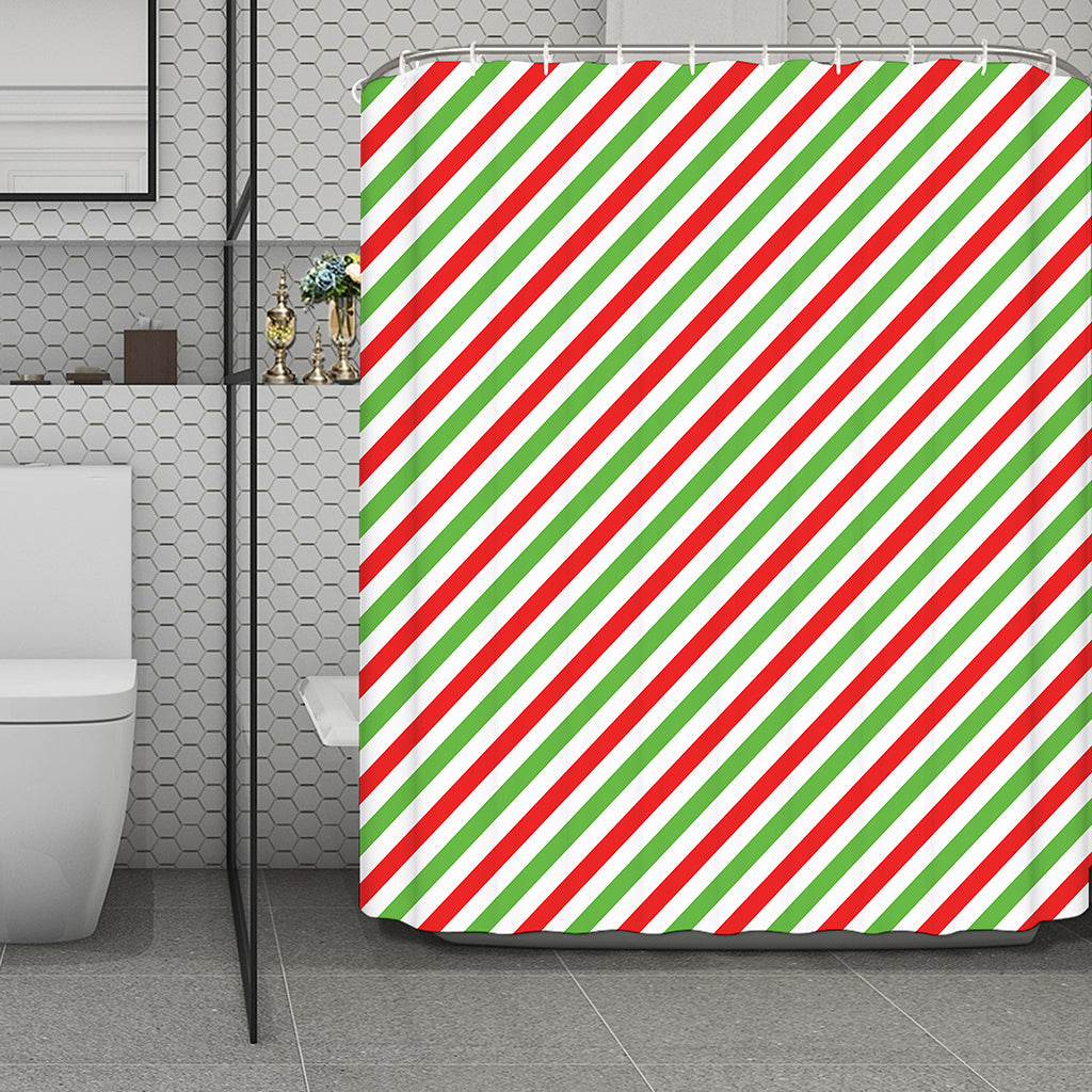 Christmas Candy Cane Striped Print Polyester Shower Curtain