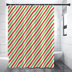 Christmas Candy Cane Striped Print Premium Shower Curtain