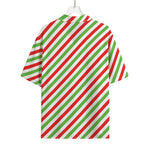 Christmas Candy Cane Striped Print Rayon Hawaiian Shirt