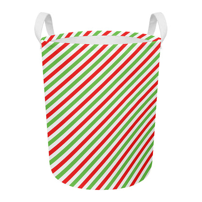 Christmas Candy Cane Striped Print Round Laundry Basket