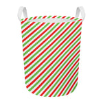Christmas Candy Cane Striped Print Round Laundry Basket