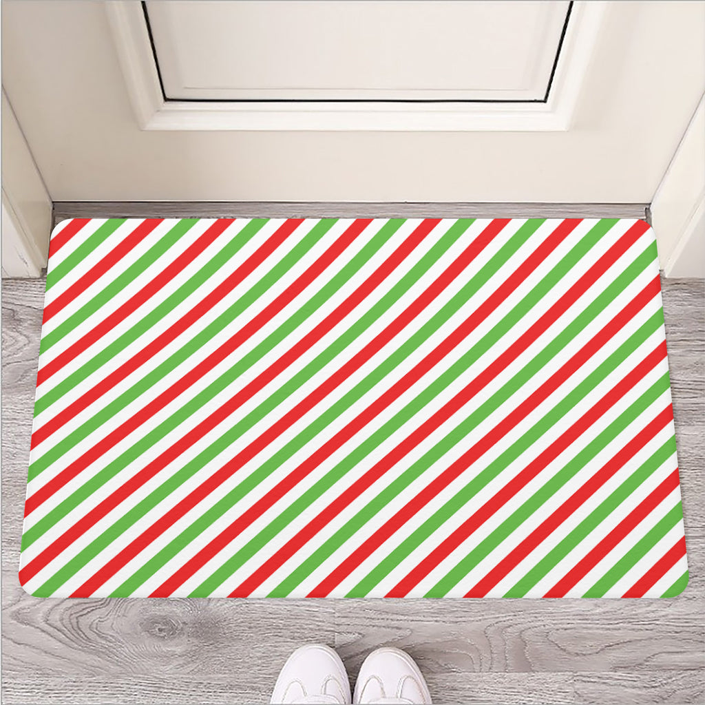 Christmas Candy Cane Striped Print Rubber Doormat
