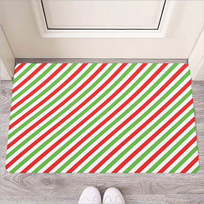 Christmas Candy Cane Striped Print Rubber Doormat