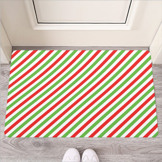 Christmas Candy Cane Striped Print Rubber Doormat