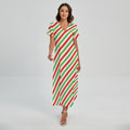 Christmas Candy Cane Striped Print Short Sleeve Maxi Dress