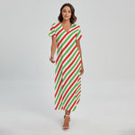 Christmas Candy Cane Striped Print Short Sleeve Maxi Dress