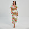 Christmas Candy Cane Striped Print Short Sleeve Maxi Dress