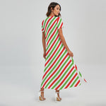 Christmas Candy Cane Striped Print Short Sleeve Maxi Dress