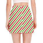 Christmas Candy Cane Striped Print Side Slit Mini Skirt