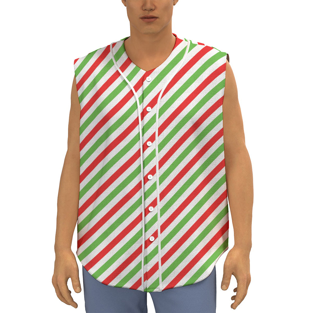 Christmas Candy Cane Striped Print Sleeveless Baseball Jersey