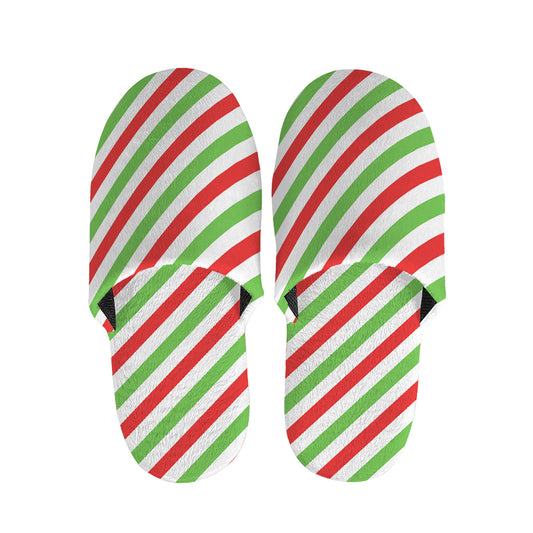 Christmas Candy Cane Striped Print Slippers