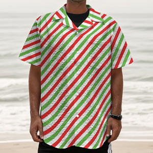 Christmas Candy Cane Striped Print Textured Short Sleeve Shirt