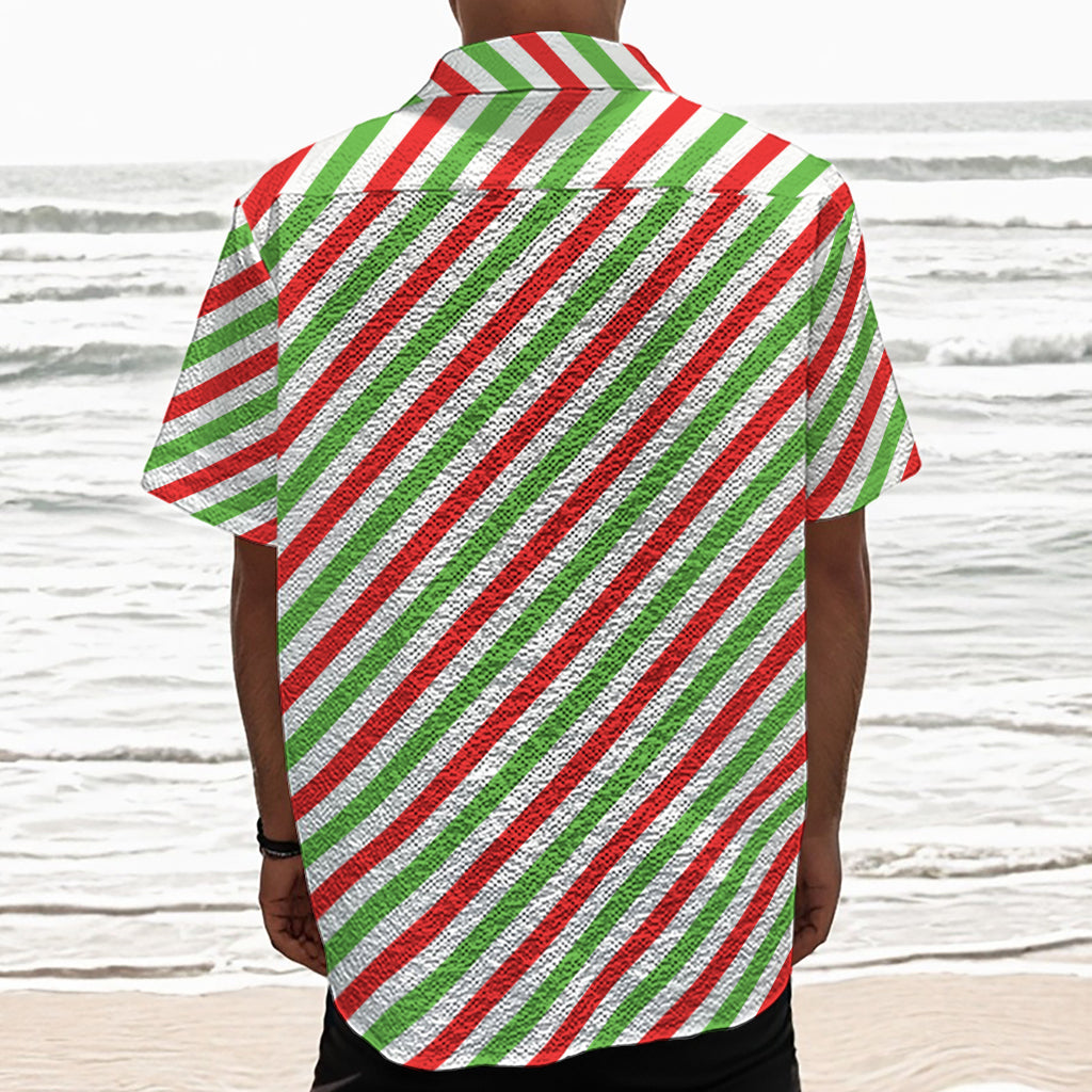 Christmas Candy Cane Striped Print Textured Short Sleeve Shirt