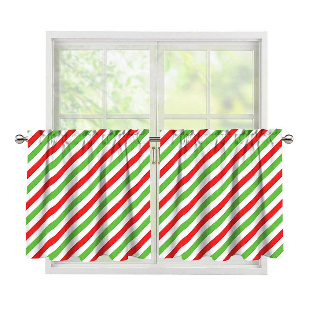 Christmas Candy Cane Striped Print Tier Curtains