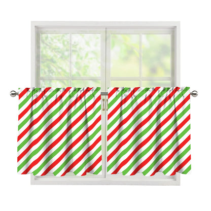 Christmas Candy Cane Striped Print Tier Curtains