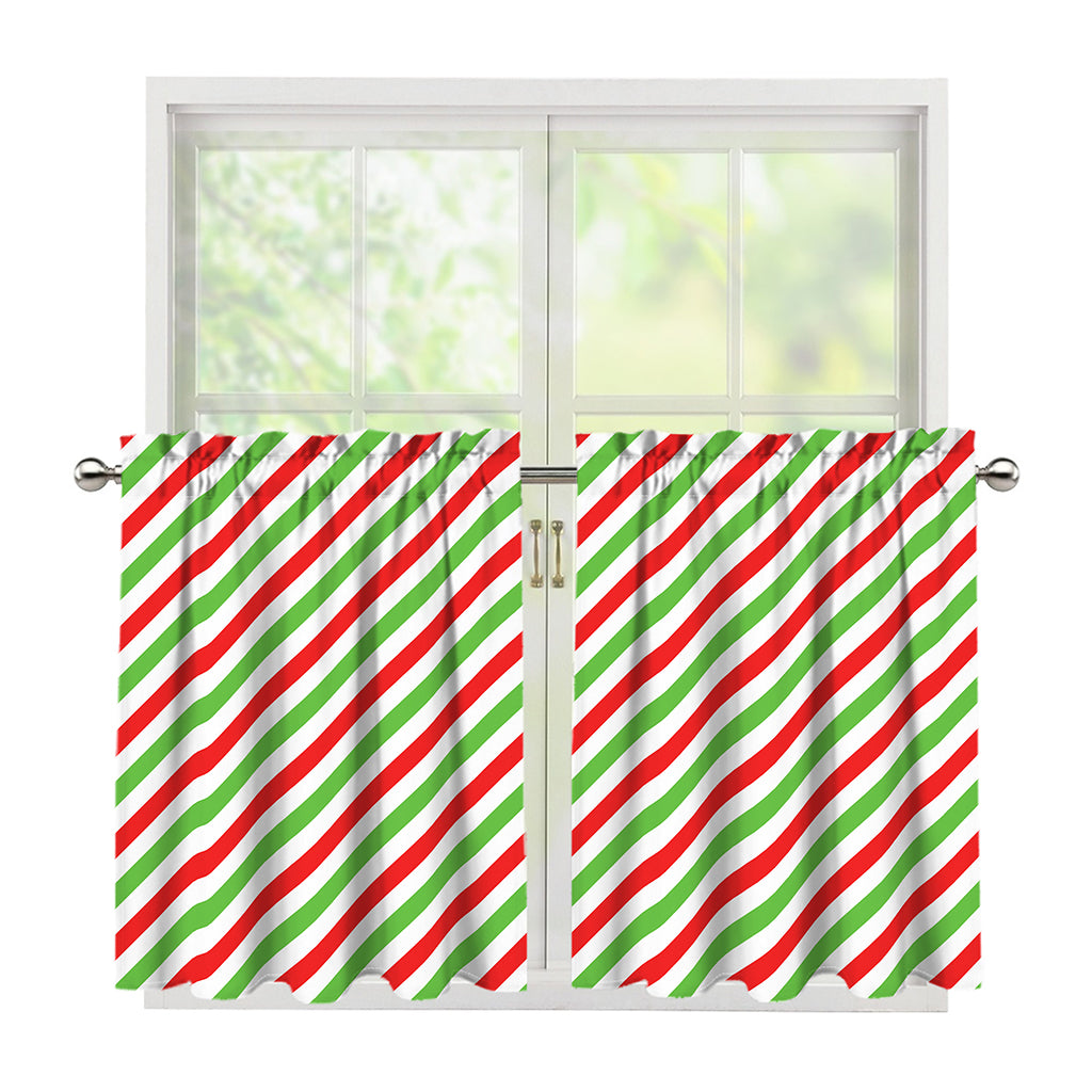 Christmas Candy Cane Striped Print Tier Curtains