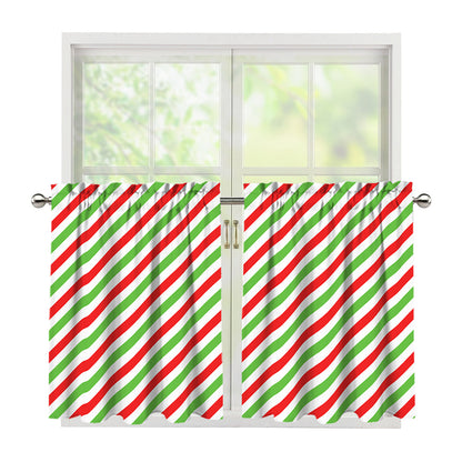 Christmas Candy Cane Striped Print Tier Curtains