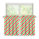 Christmas Candy Cane Striped Print Tier Curtains
