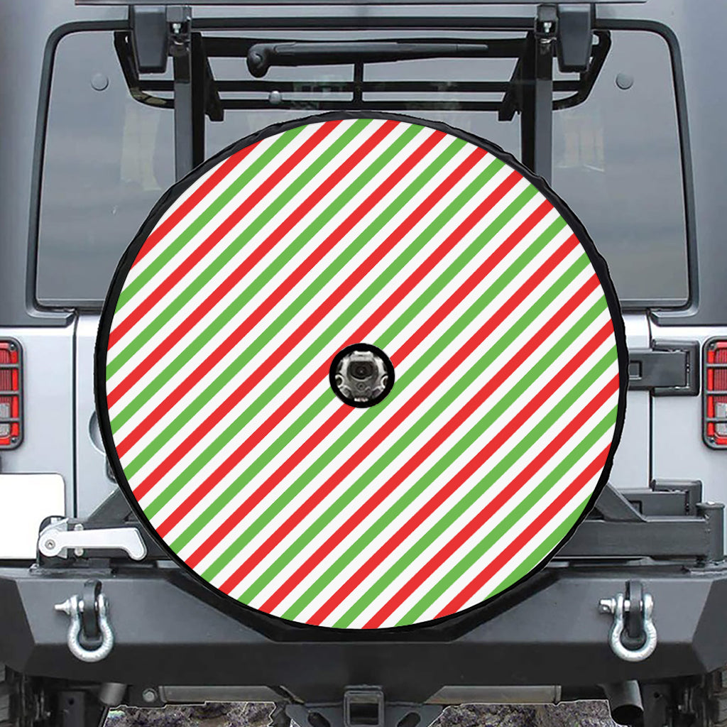 Christmas Candy Cane Striped Print Tire Cover With Camera Hole