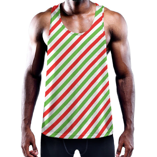 Christmas Candy Cane Striped Print Training Tank Top