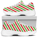 Christmas Candy Cane Striped Print White Chunky Shoes