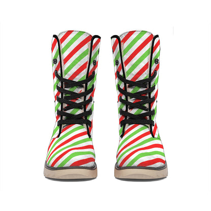 Christmas Candy Cane Striped Print Winter Boots